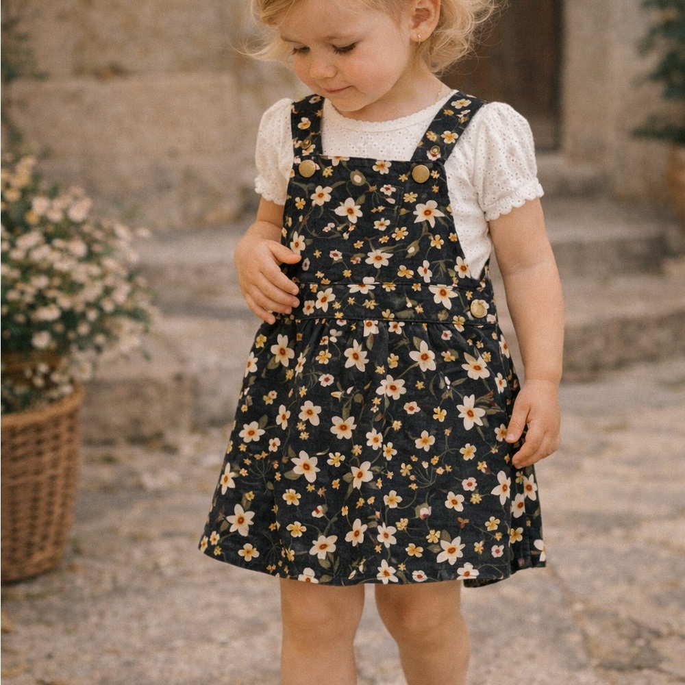 BISBY Navy Blue Floral Corduroy Overall Dress with Bloomers | 18 - 24m | NWT
